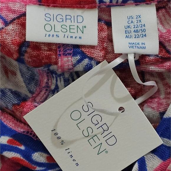 SIGRID OLSeN 100% Linen Tropical Floral Blouse Plus Size 2X New! - Picture 5 of 6
